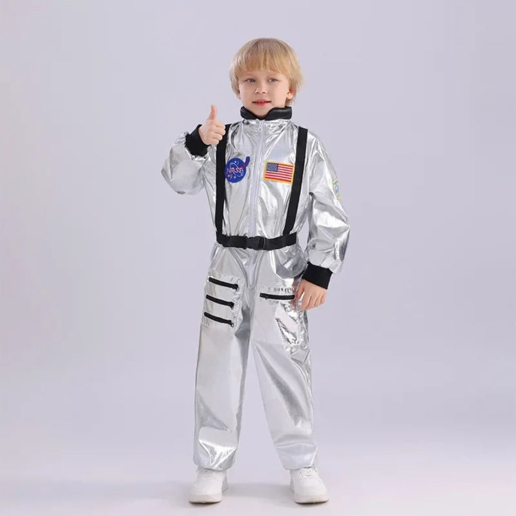 Kids Female Astronaut Costume Jumpsuit with Space Patches Halloween