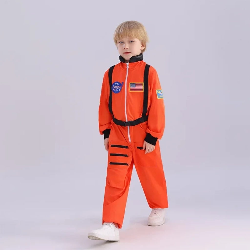 Kids Female Astronaut Costume Jumpsuit with Space Patches Halloween