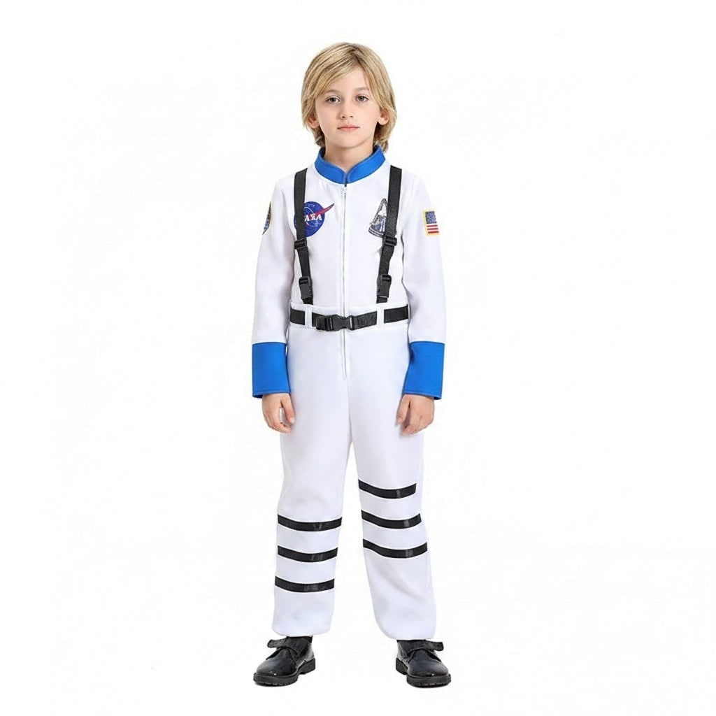 Kids Female Astronaut Costume Jumpsuit with Space Patches Halloween