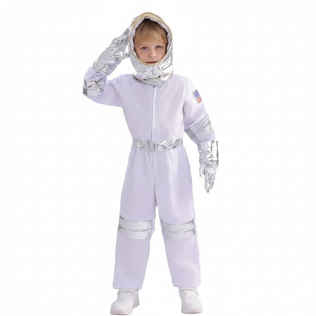 Kids Female Astronaut Costume Jumpsuit with Space Patches Halloween