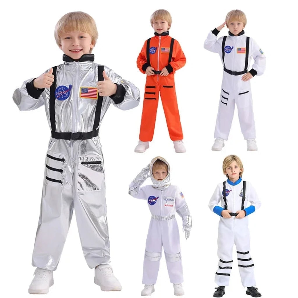 Kids Female Astronaut Costume Jumpsuit with Space Patches Halloween