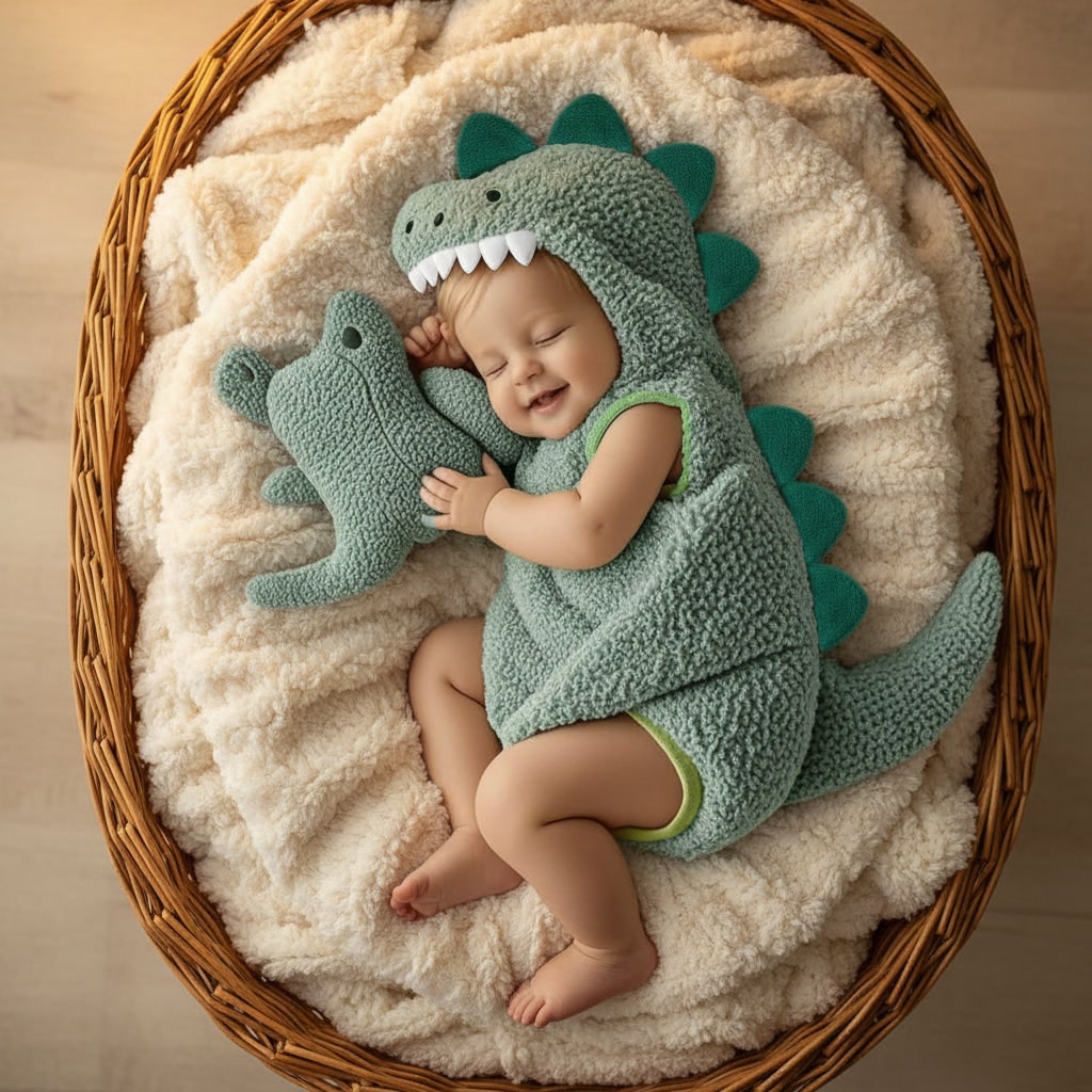 Kids Baby Dinosaur Costume Hooded Romper Spikes Tail Toddler T-Rex Halloween