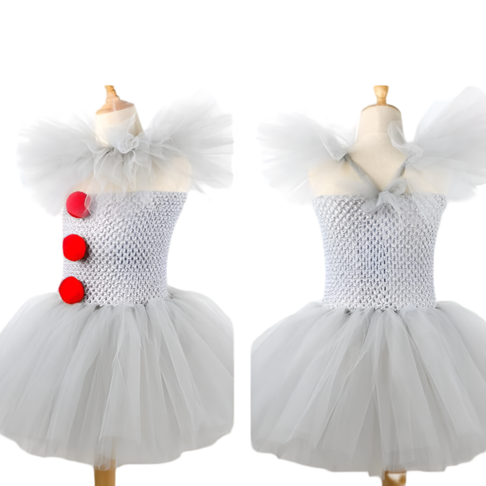 Kids Female Clown Costume Tutu Dress Hair Clips Gloves Collar Halloween Party
