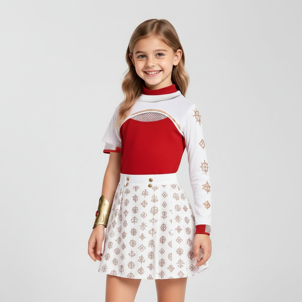Kids Anime Cosplay Costume Red High Neck Top and Pleated Skirt Halloween