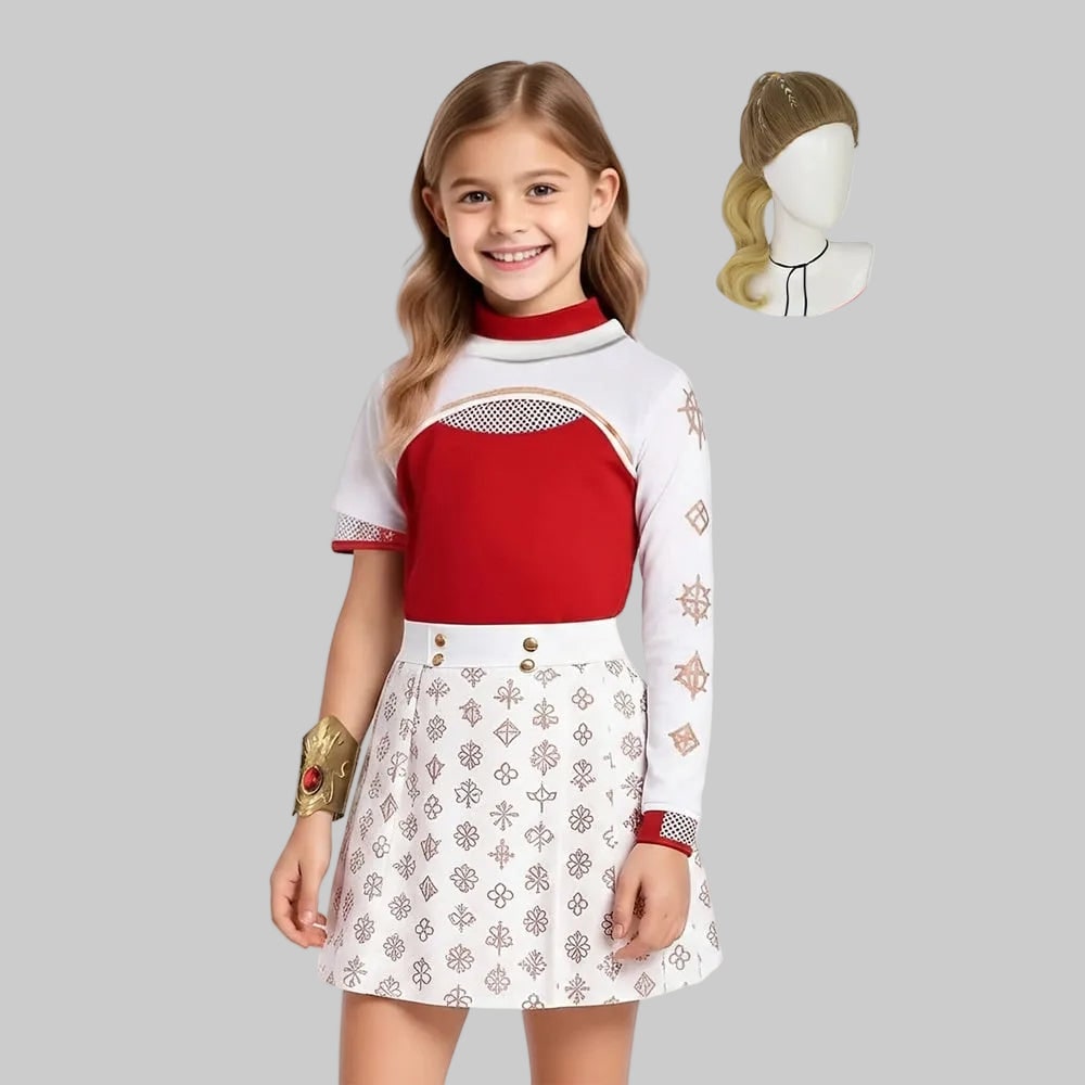 Kids Anime Cosplay Costume Red High Neck Top and Pleated Skirt Halloween