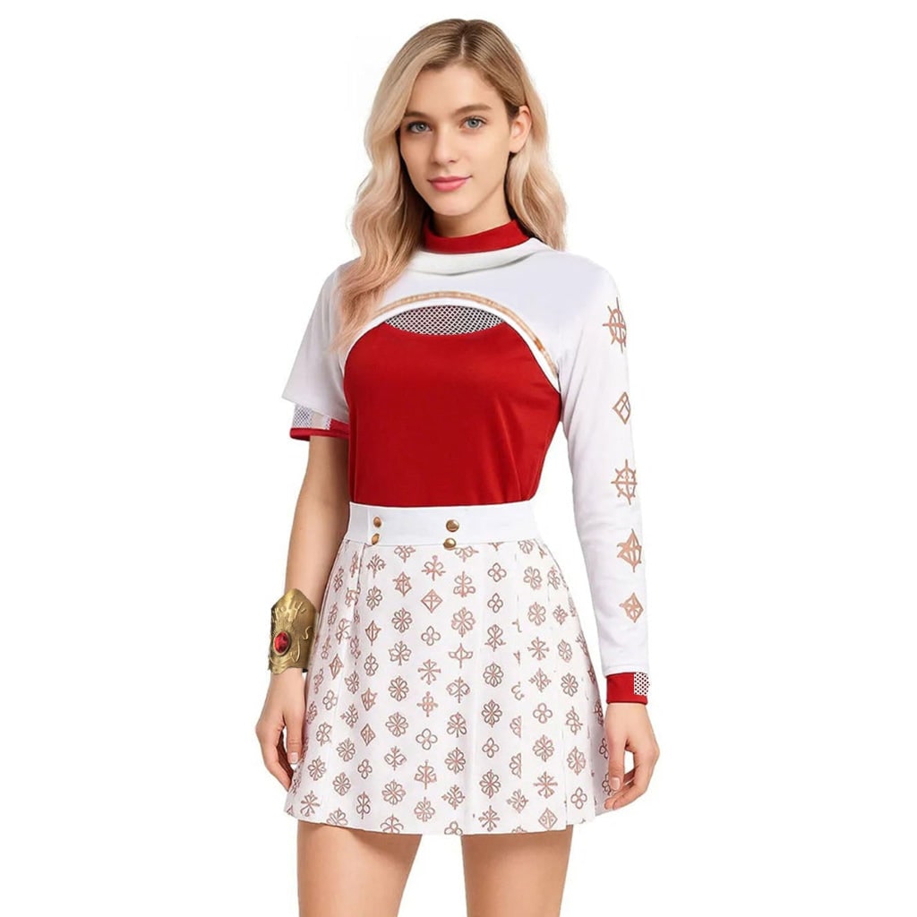 Kids Anime Cosplay Costume Red High Neck Top and Pleated Skirt Halloween