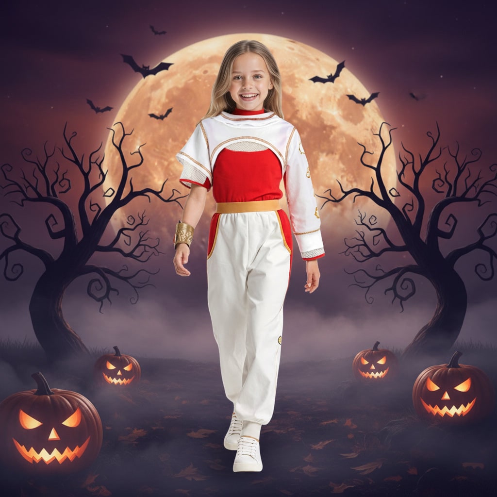 Kids Cosplay Costume Jumpsuit Asymmetrical Sleeves Gold Wrist Cuff Blonde Halloween