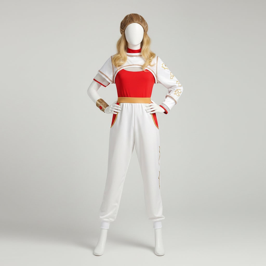 Kids Cosplay Costume Jumpsuit Asymmetrical Sleeves Gold Wrist Cuff Blonde Halloween