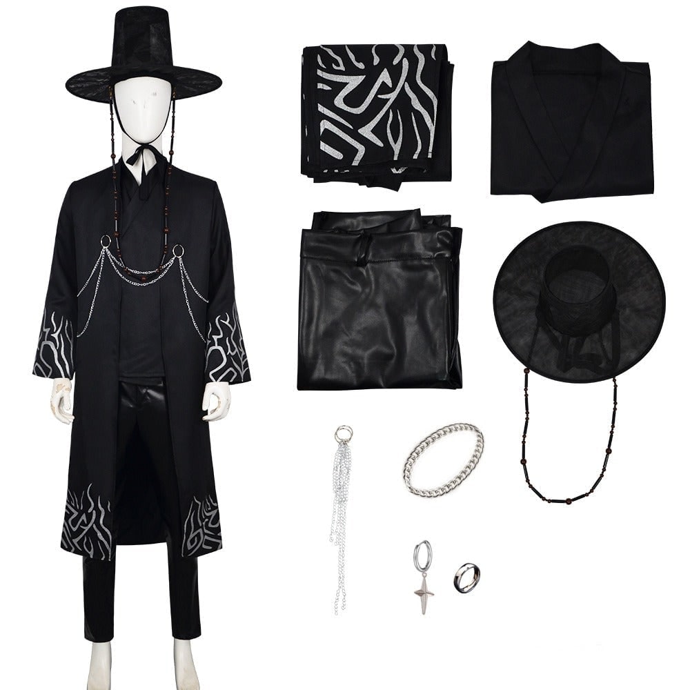 Kids Korean Hanbok Costume with Hat and Silver Chain Halloween Cosplay