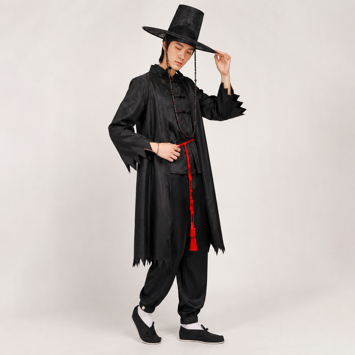 Kids Korean Hanbok Costume with Hat and Silver Chain Halloween Cosplay