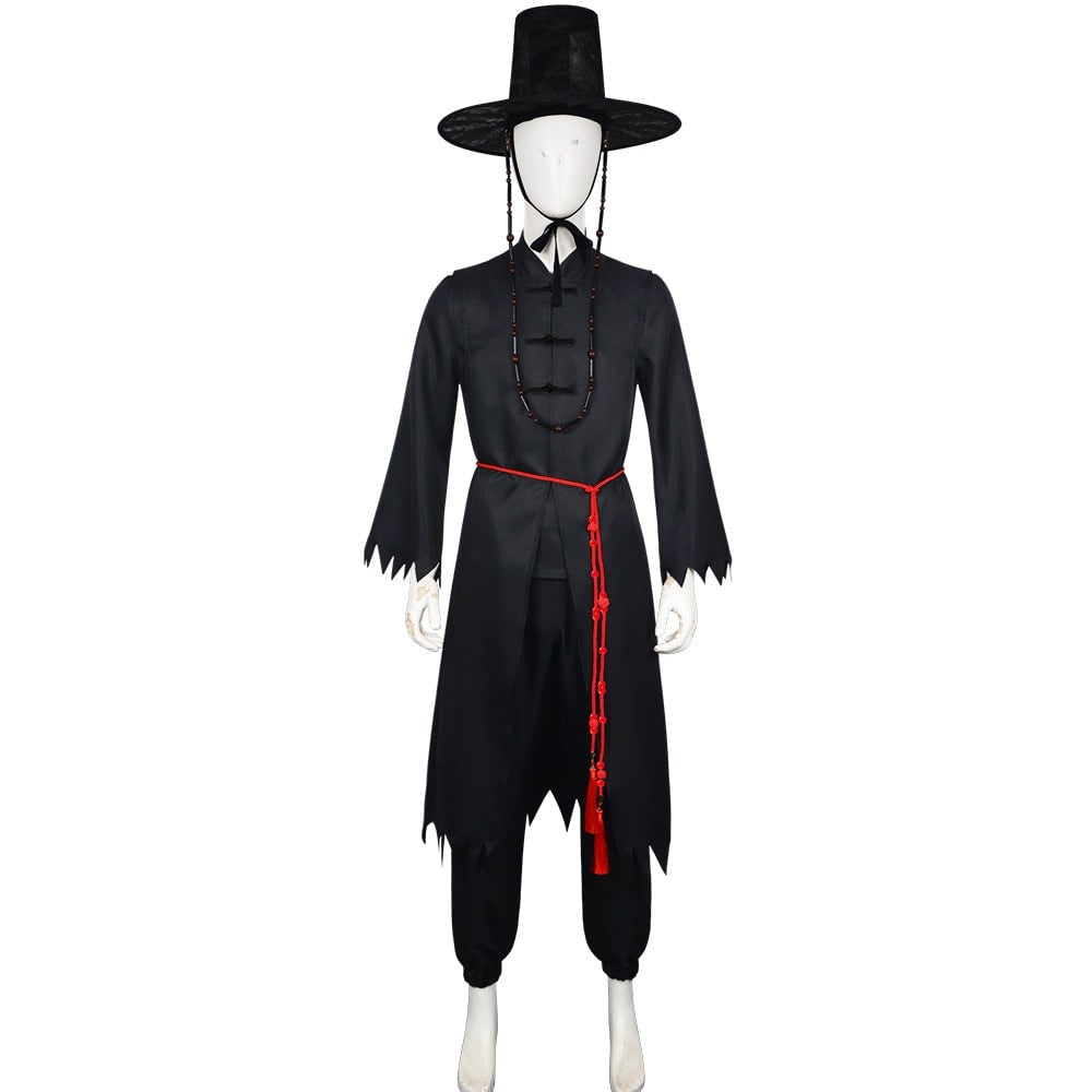 Kids Korean Hanbok Costume with Hat and Silver Chain Halloween Cosplay