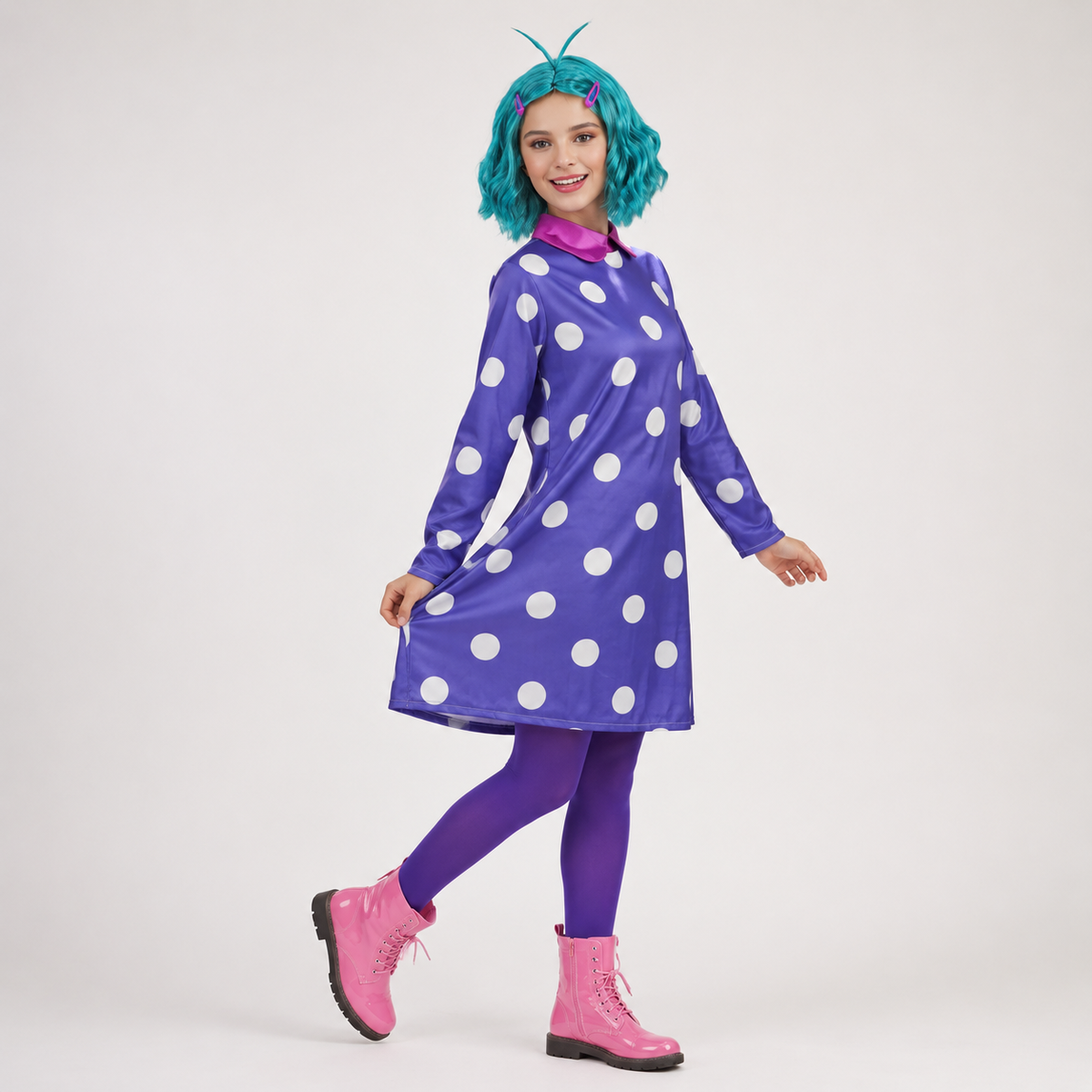 Kids Polka Dot Dress Cosplay Costume with Tights Halloween Themed Party