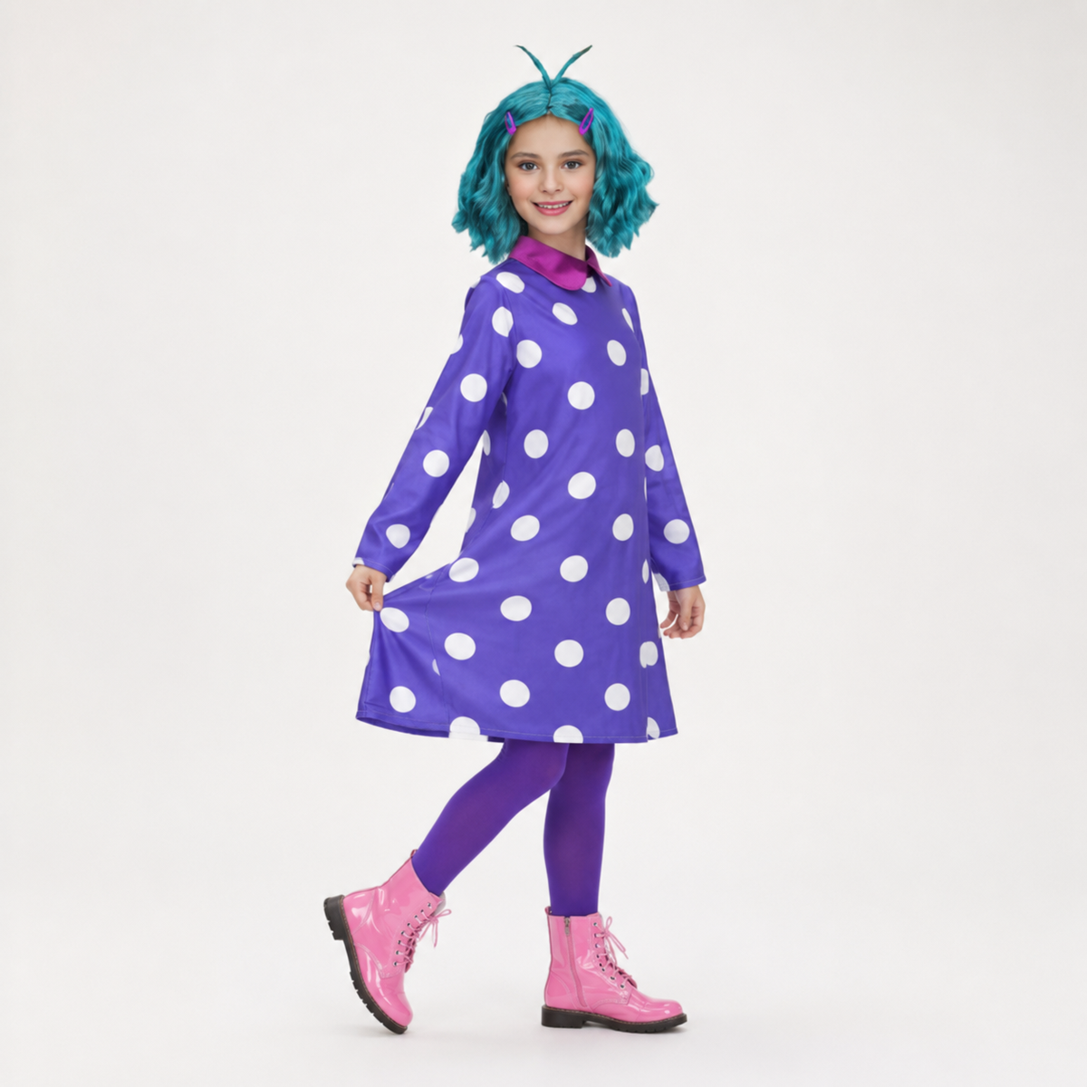 Kids Polka Dot Dress Cosplay Costume with Tights Halloween Themed Party