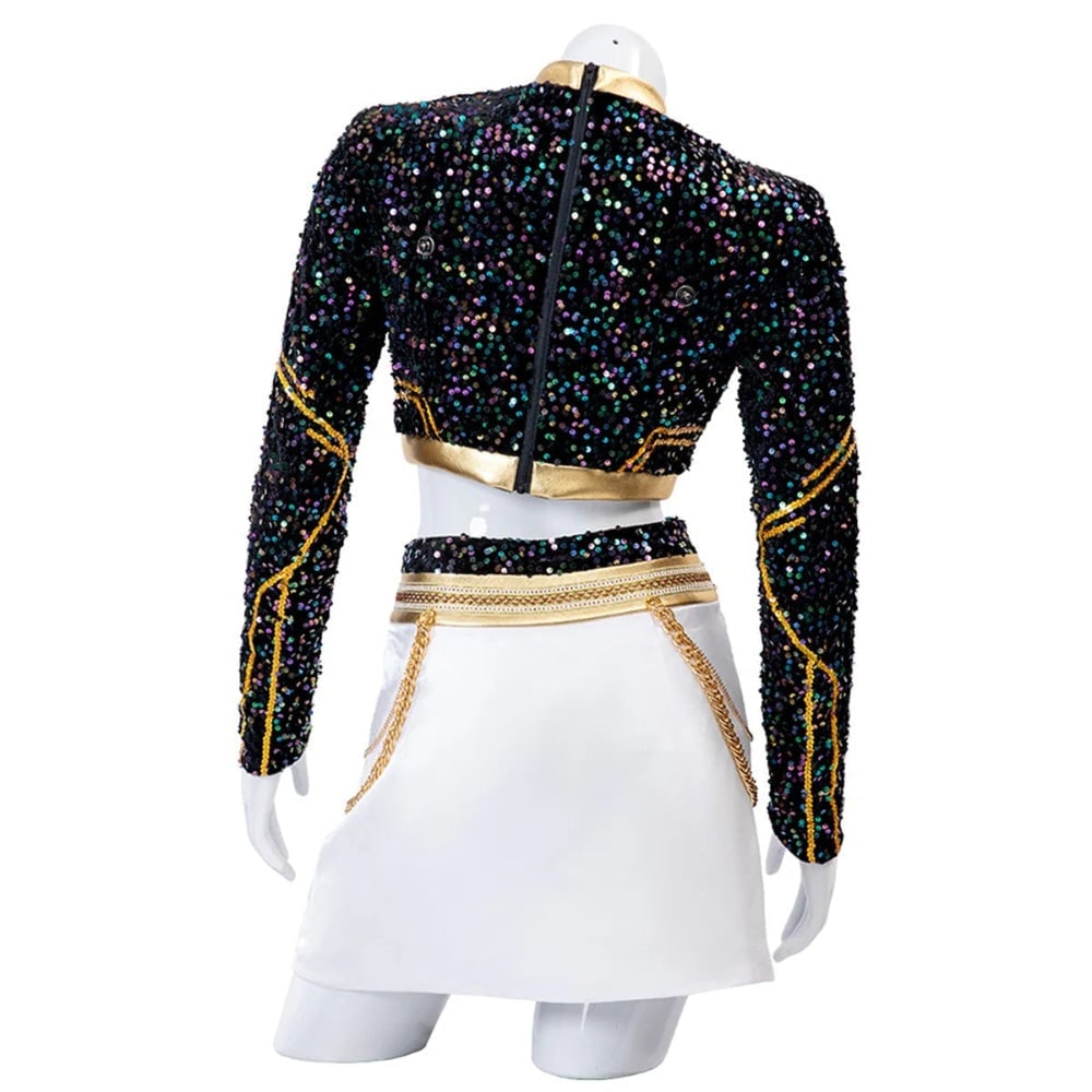 Kids Cosplay Costume Wig Sequined Crop Top Pleated Skirt Studded Shoulder Armor Halloween