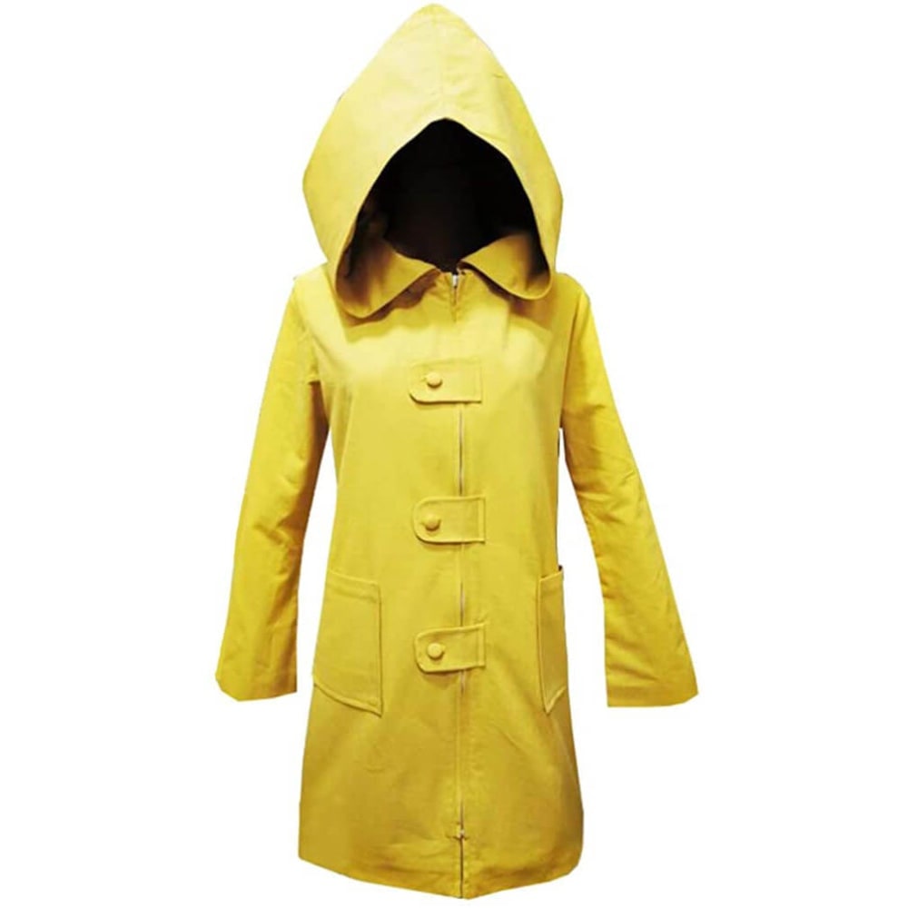 Kids Yellow Raincoat Costume Jacket Hooded Design Front Zipper Halloween Cosplay
