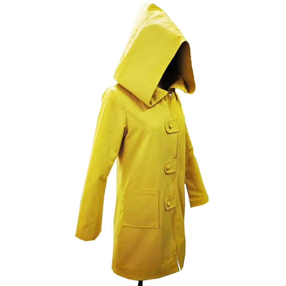 Kids Yellow Raincoat Costume Jacket Hooded Design Front Zipper Halloween Cosplay