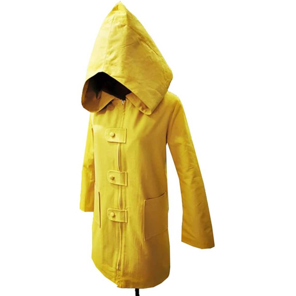 Kids Yellow Raincoat Costume Jacket Hooded Design Front Zipper Halloween Cosplay
