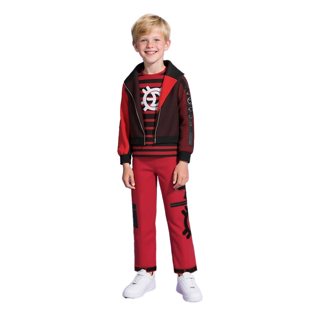 Kids Vampire Cosplay Costume Set High Collar Jacket Striped Tee Halloween