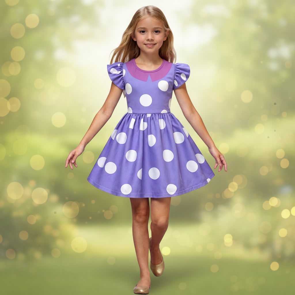 Kids Princess Costume Dress with Polka Dot Flutter Sleeves Halloween