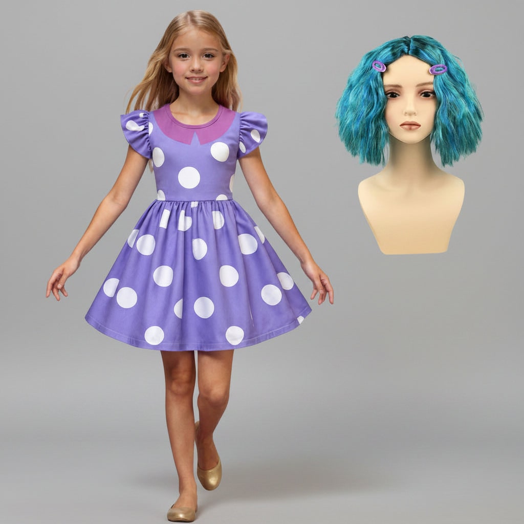 Kids Princess Costume Dress with Polka Dot Flutter Sleeves Halloween