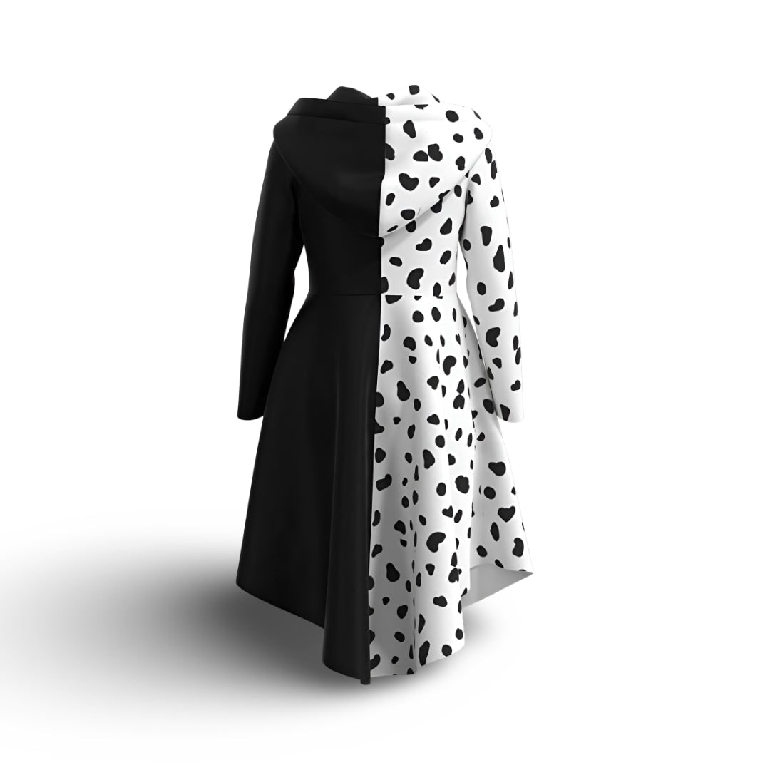 Kids Cruella Costume Dress with Dalmatian Spots and Hood Halloween Cosplay