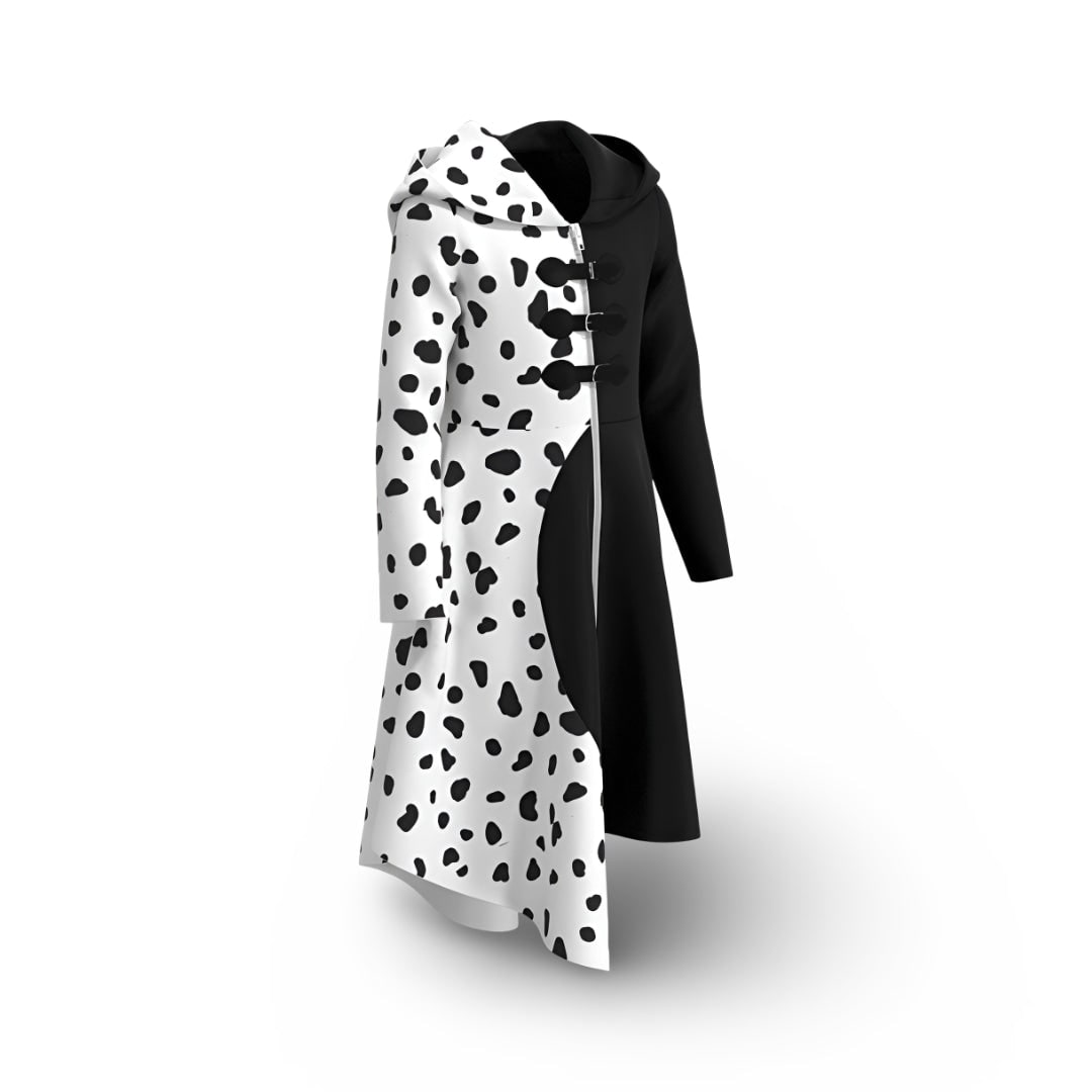 Kids Cruella Costume Dress with Dalmatian Spots and Hood Halloween Cosplay