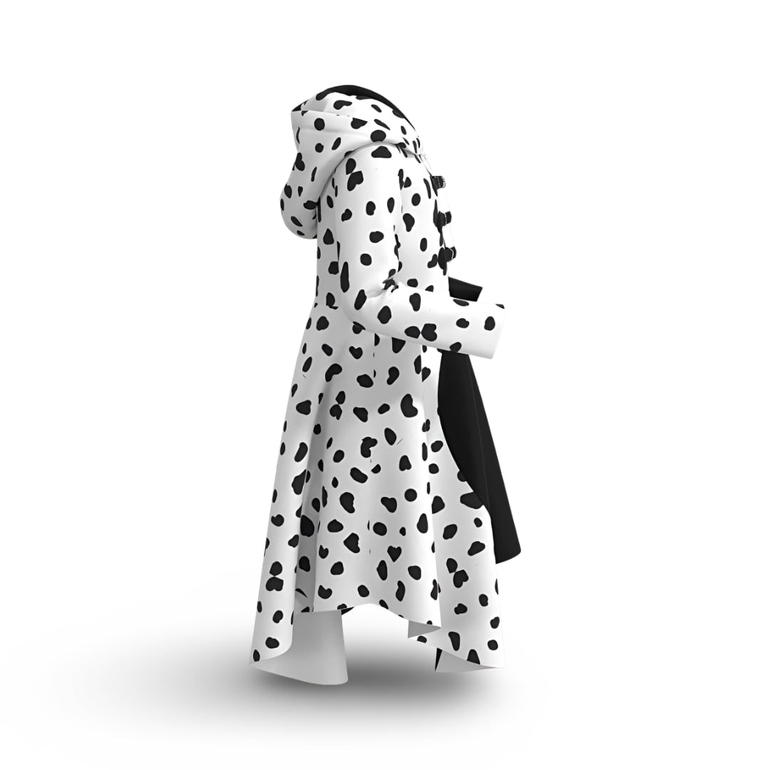 Kids Cruella Costume Dress with Dalmatian Spots and Hood Halloween Cosplay