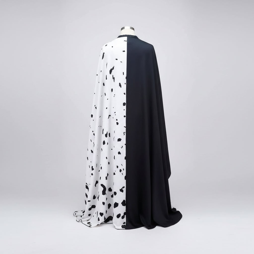 Kids Cruella De Vil Costume Split Black and White Dress with Cape Halloween