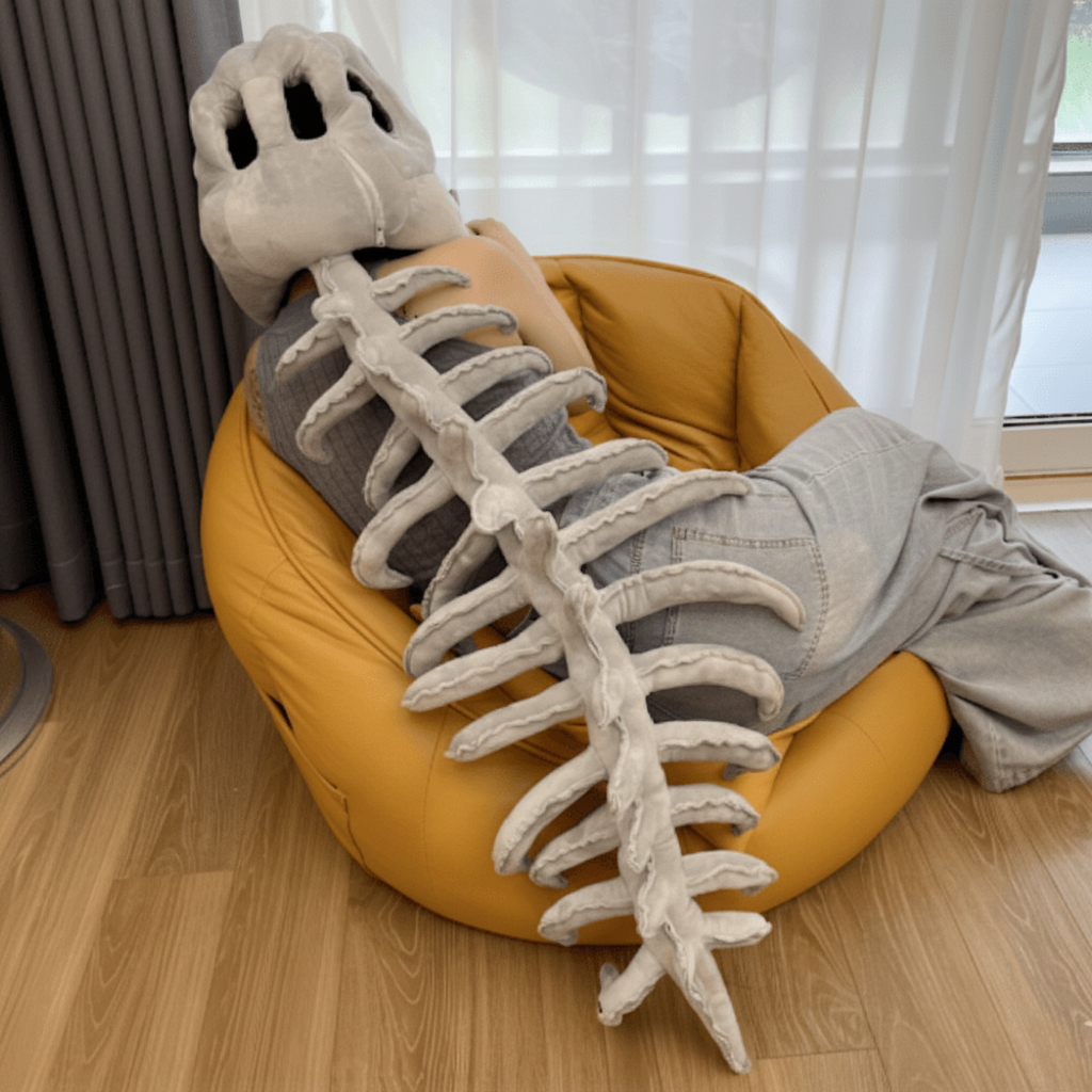 Kids Dinosaur Skull Cap Beanie Costume with Plush Spine Tail and 3D Bones Halloween