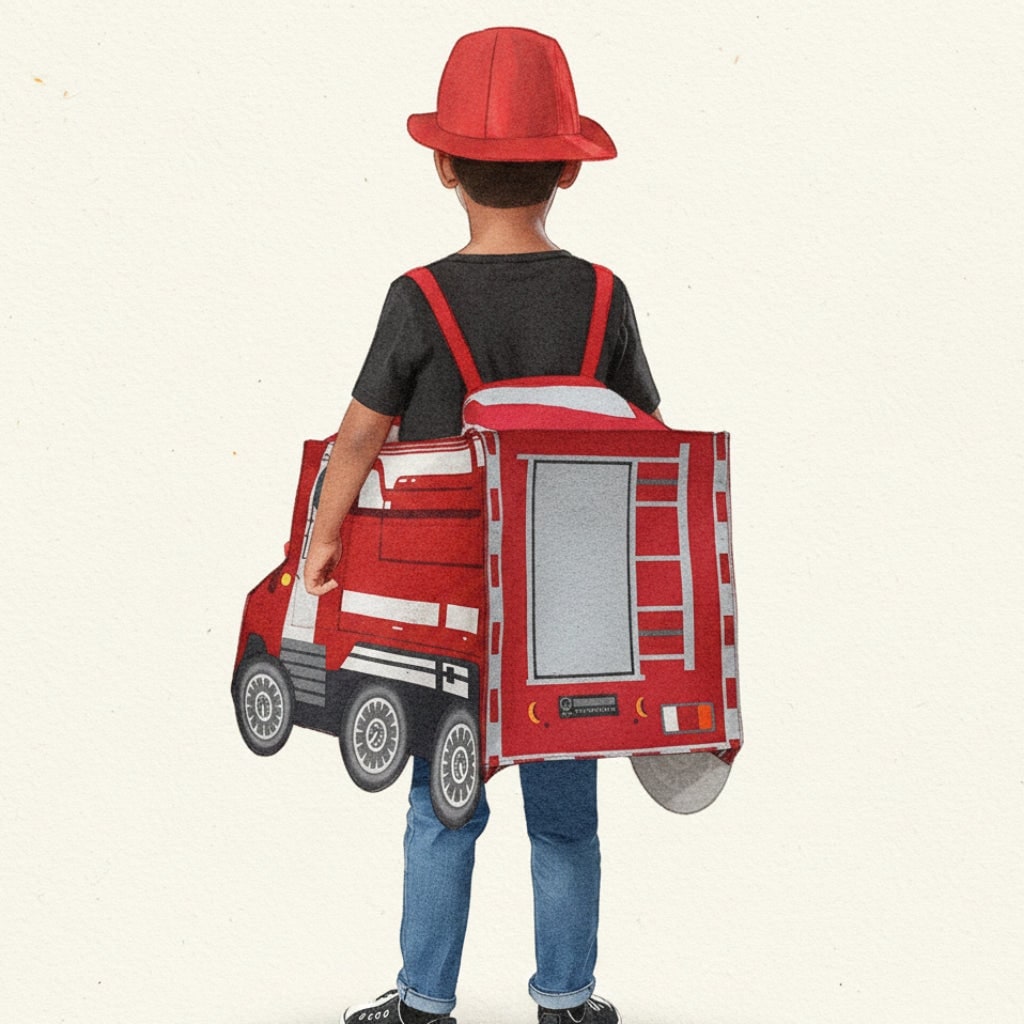 Kids Firefighter Costume Hat Reflective Stripes and Badge Halloween Dress Up