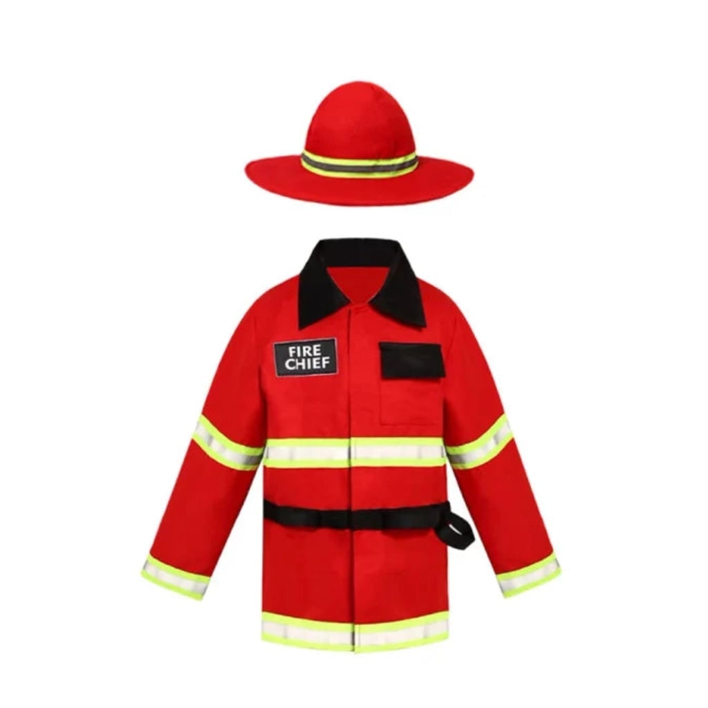 Kids Firefighter Costume Hat Reflective Stripes and Badge Halloween Dress Up