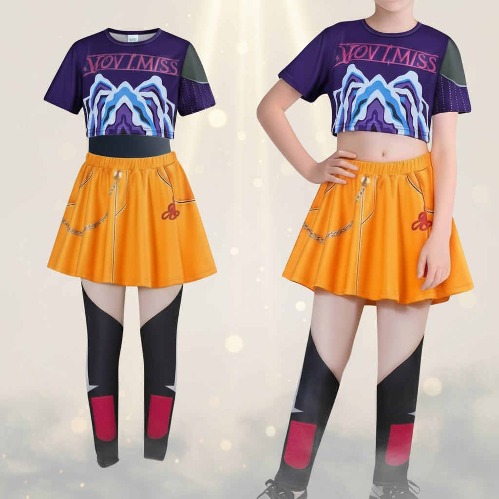 Kids Hip Hop Dance Costume Cropped Jacket Graphic Top Flared Skirt Halloween