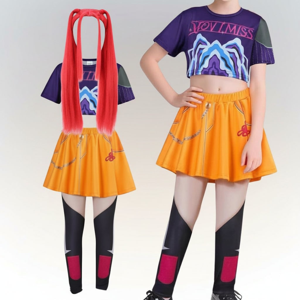 Kids Hip Hop Dance Costume Cropped Jacket Graphic Top Flared Skirt Halloween