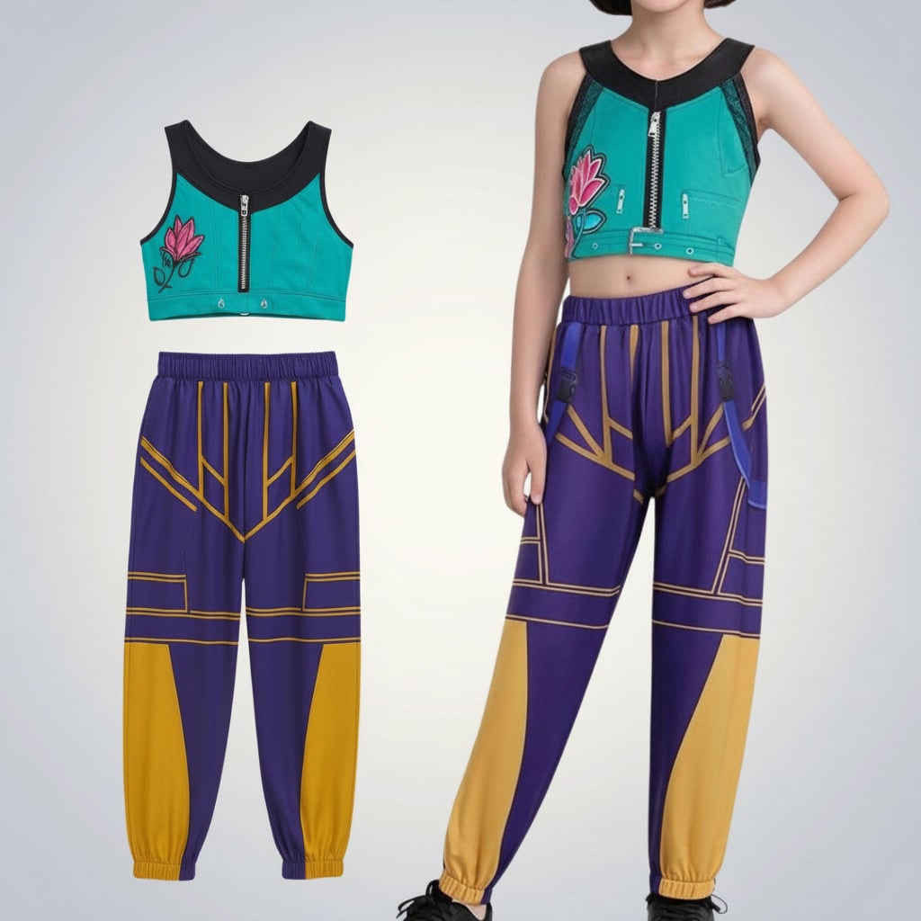 Kids Hip Hop Dance Costume Cropped Jacket Graphic Top Flared Skirt Halloween