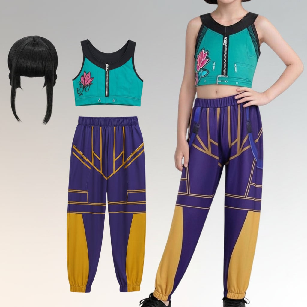 Kids Hip Hop Dance Costume Cropped Jacket Graphic Top Flared Skirt Halloween