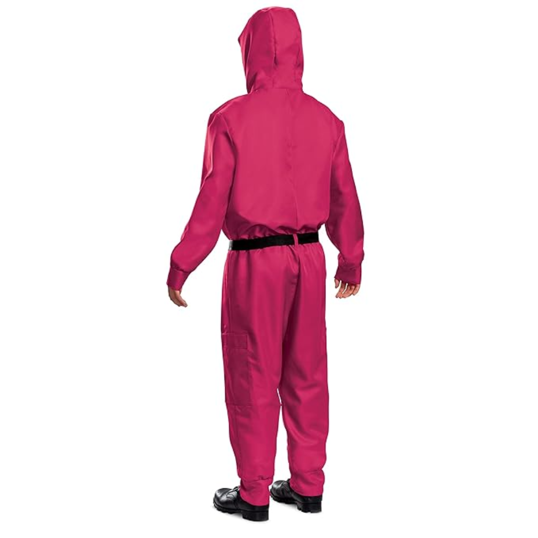 Kids Pink Hooded Jumpsuit Costume with Mask Belt and Cargo Pockets Halloween
