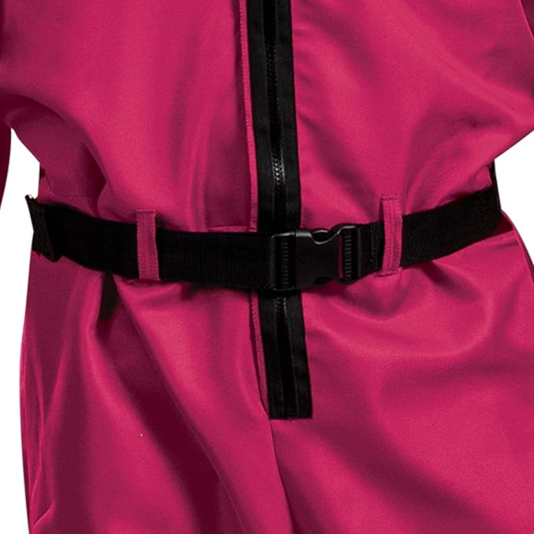 Kids Pink Hooded Jumpsuit Costume with Mask Belt and Cargo Pockets Halloween