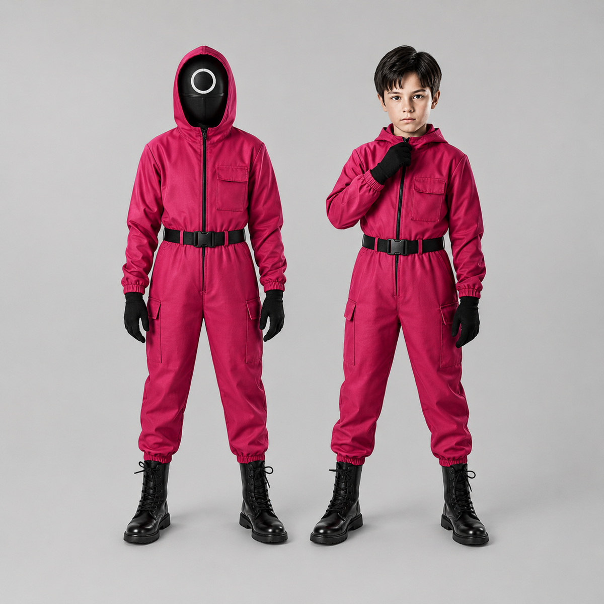 Kids Hooded Jumpsuit Costume with Mesh Mask and Gloves Trick or Treat Halloween
