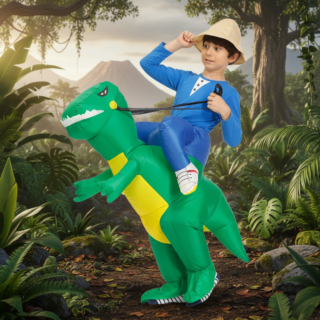 Kids Inflatable Dinosaur Costume Step In Suit with Battery Fan Halloween Party
