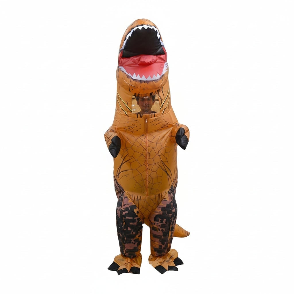 Kids Inflatable T-Rex Costume with Built In Fan and Crackle Print Halloween