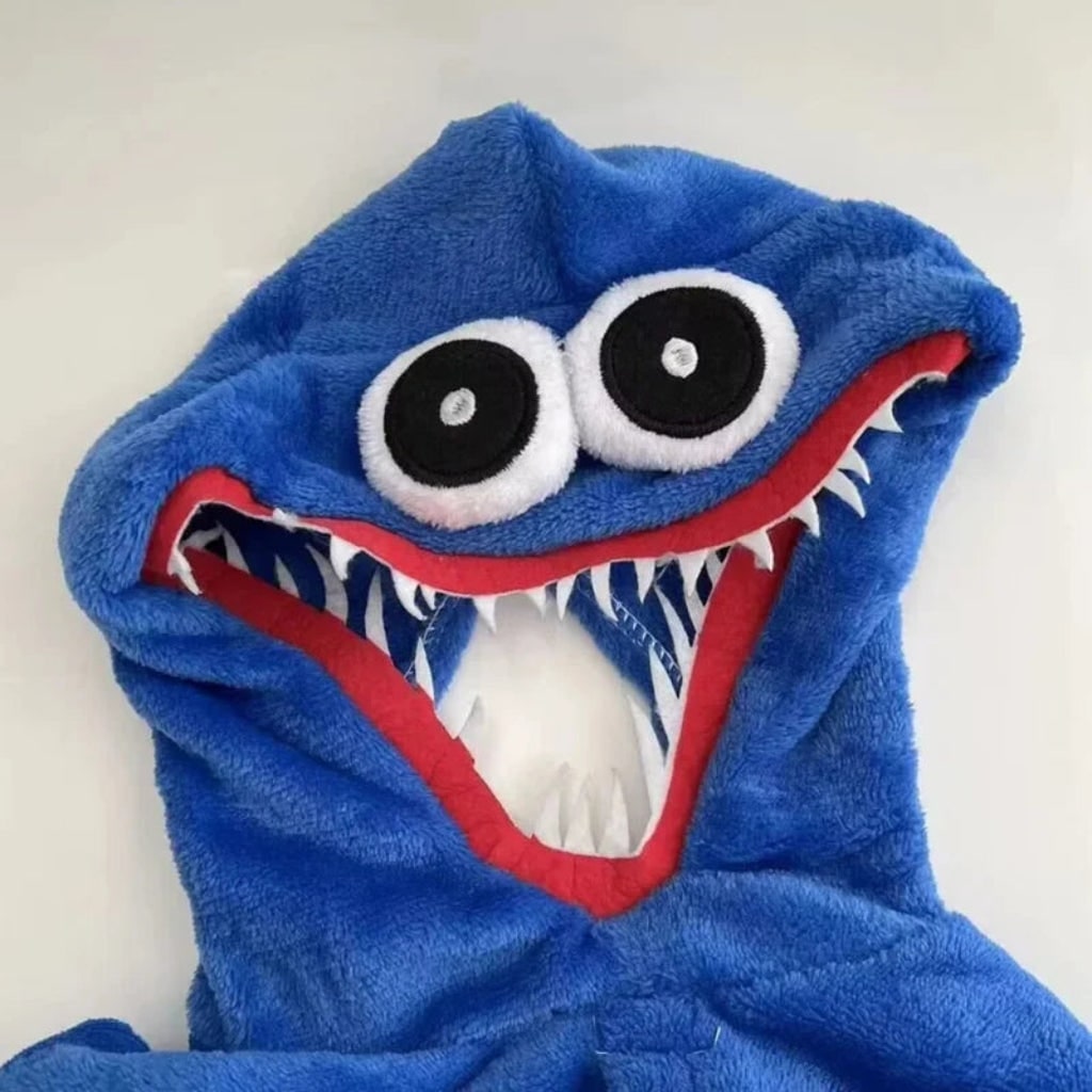 Kids Monster Onesie Plush Jumpsuit Costume Hood Embroidered Eyes Halloween