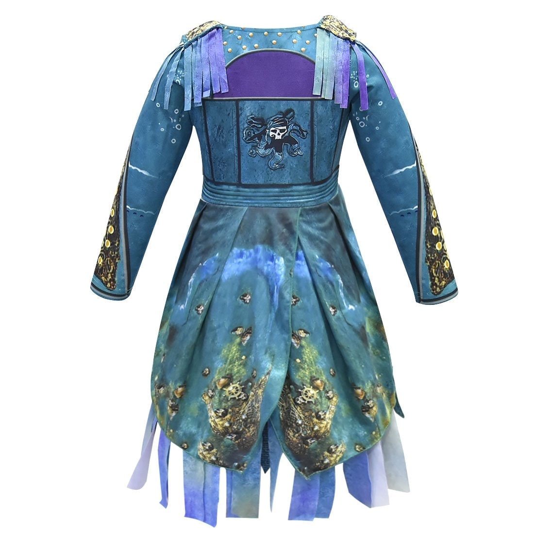 Kids Pirate Costume Dress Outfit with Skull Graphic and Tattered Hem Halloween