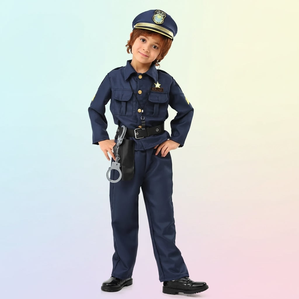 Kids Police Officer Costume with Hat Accessories and Toy Handcuffs Halloween