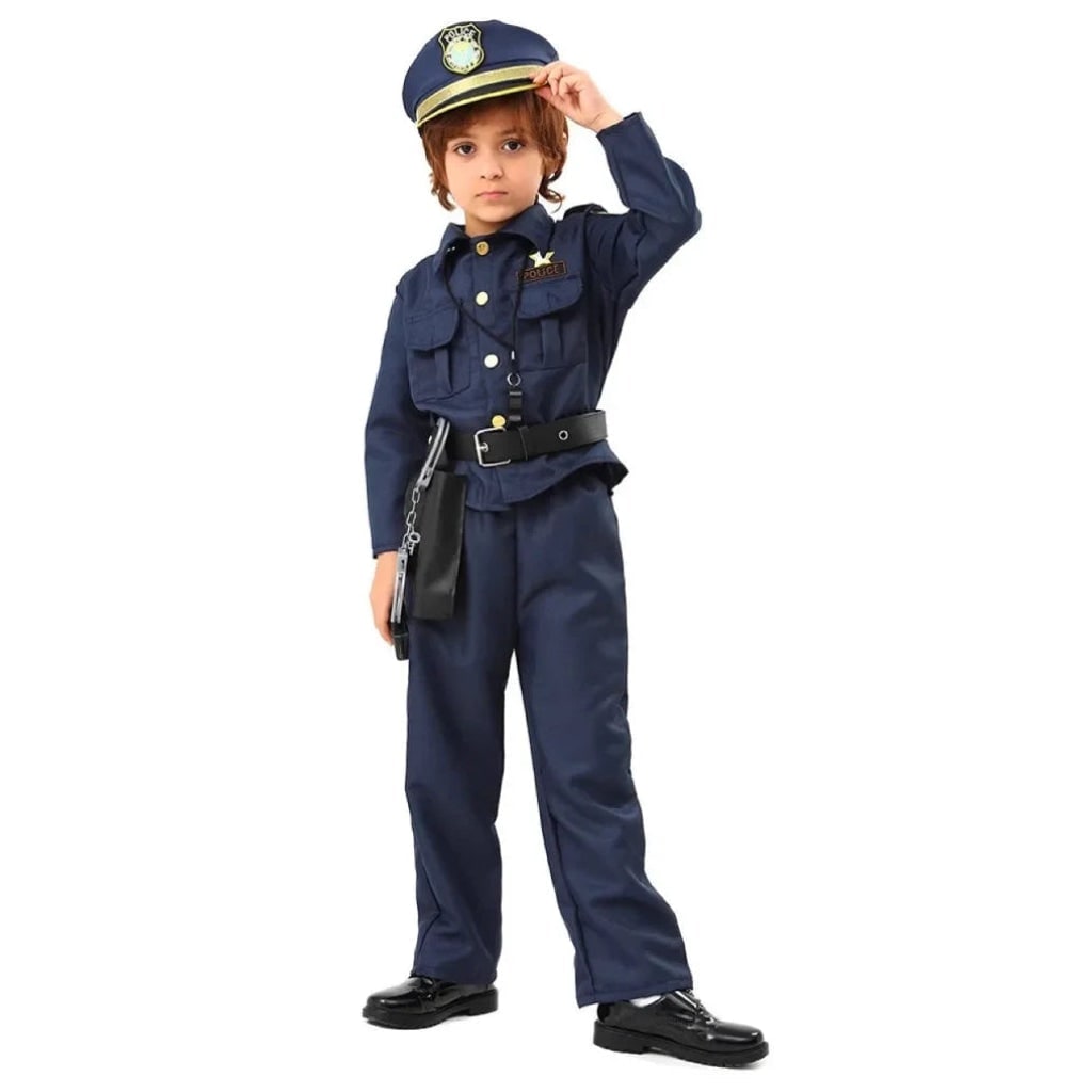Kids Police Officer Costume with Hat Accessories and Toy Handcuffs Halloween