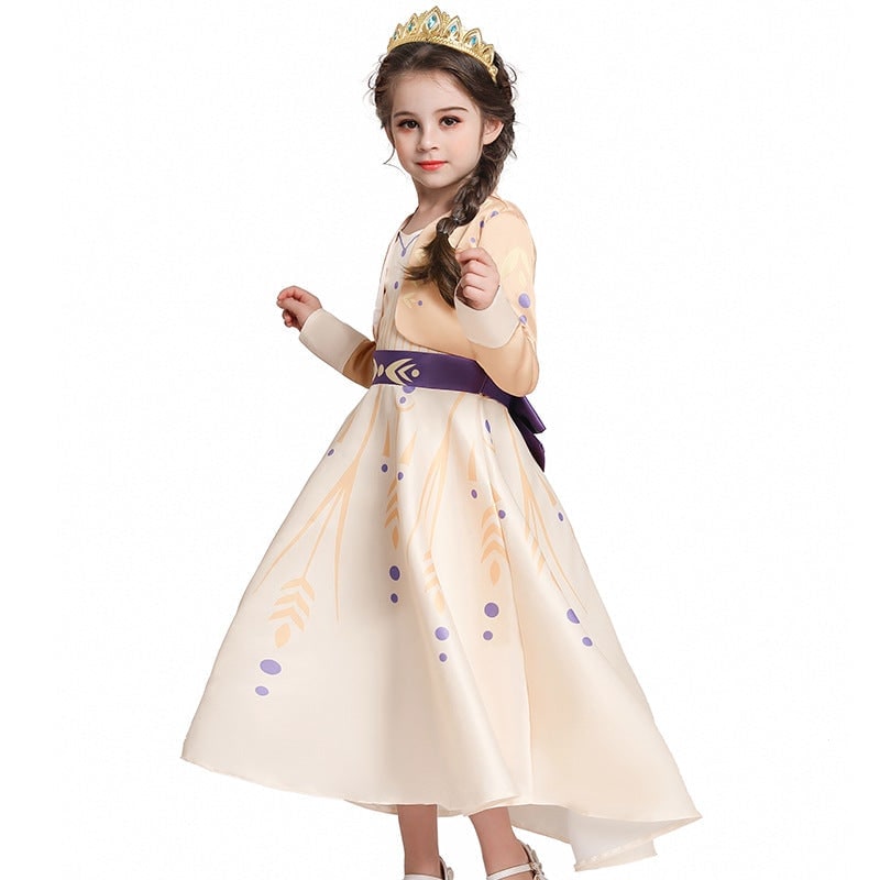Kids Princess Costume Dress Long Sleeves Purple Sash Bow Halloween