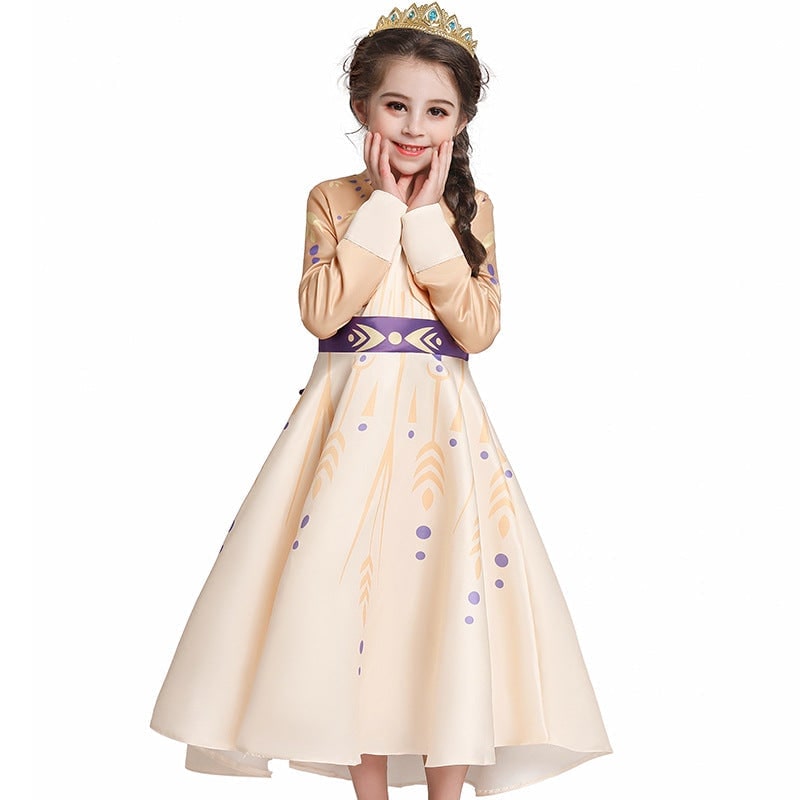 Kids Princess Costume Dress Long Sleeves Purple Sash Bow Halloween