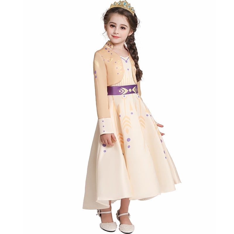 Kids Princess Costume Dress Long Sleeves Purple Sash Bow Halloween