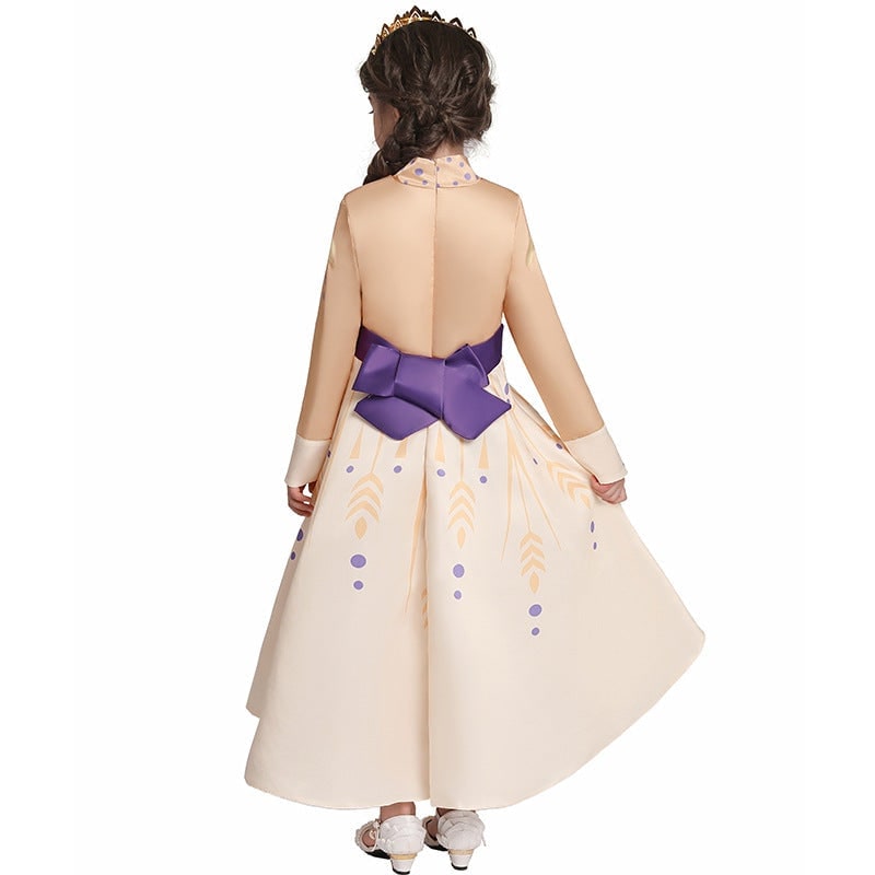 Kids Princess Costume Dress Long Sleeves Purple Sash Bow Halloween