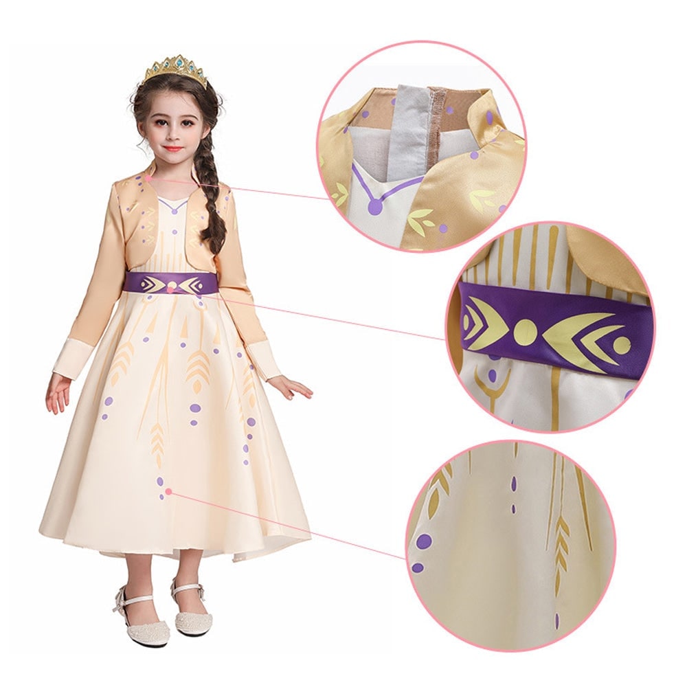 Kids Princess Costume Dress Long Sleeves Purple Sash Bow Halloween