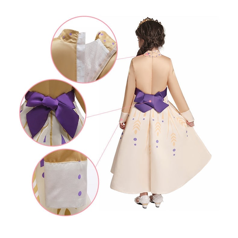 Kids Princess Costume Dress Long Sleeves Purple Sash Bow Halloween